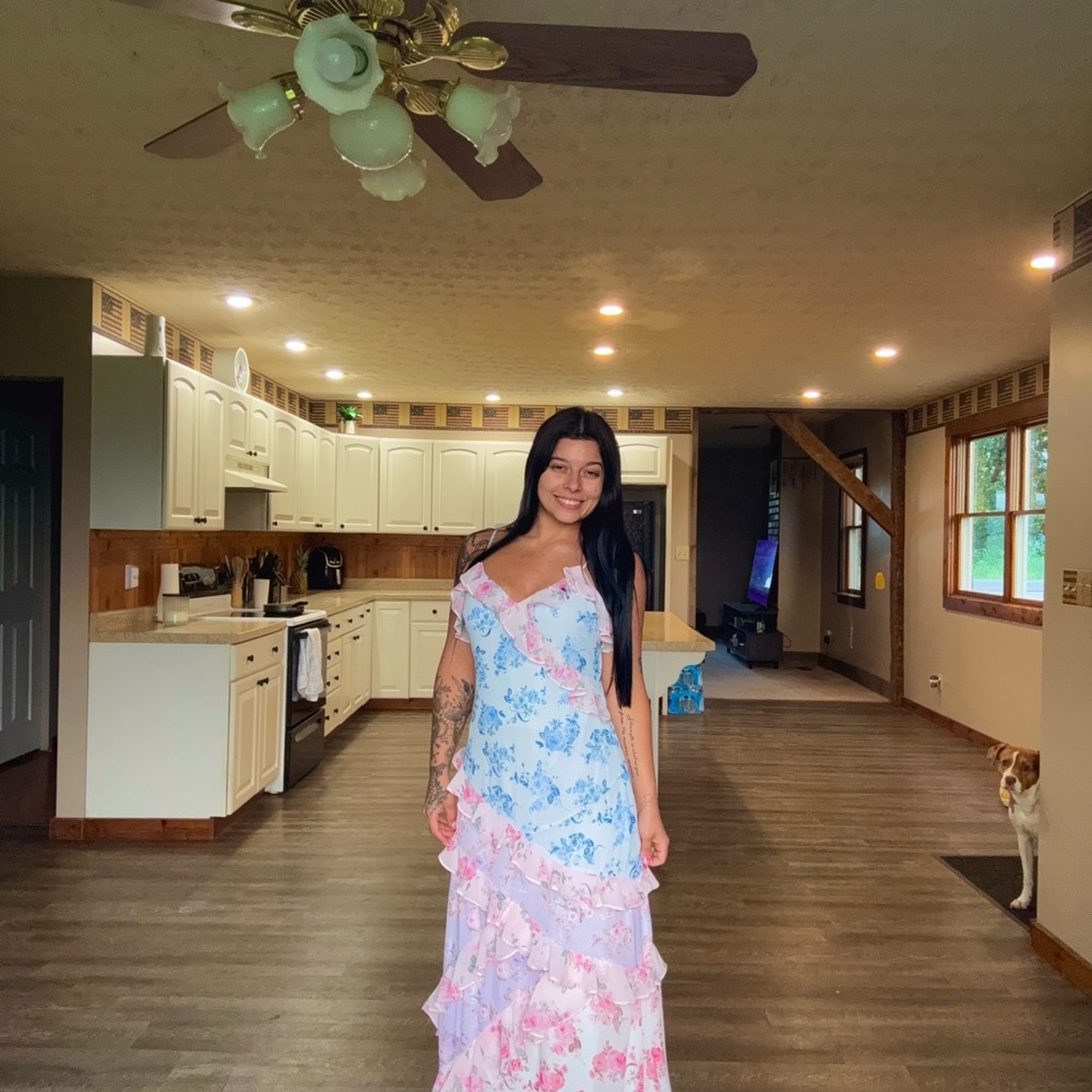 Altar'd State Blue and Pink Floral Maxi Dress